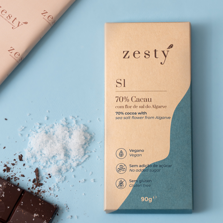 S1 Chocolate 70% cacau com flor de sal do Algarve (90g)
