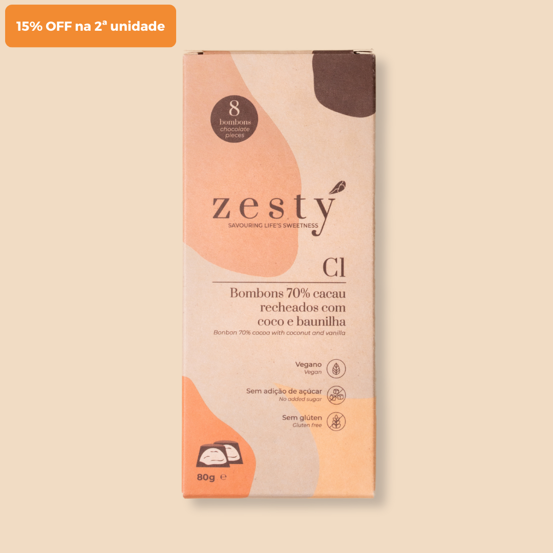 Bombones de chocolate H1 70% cacao con crema de avellanas (150g)