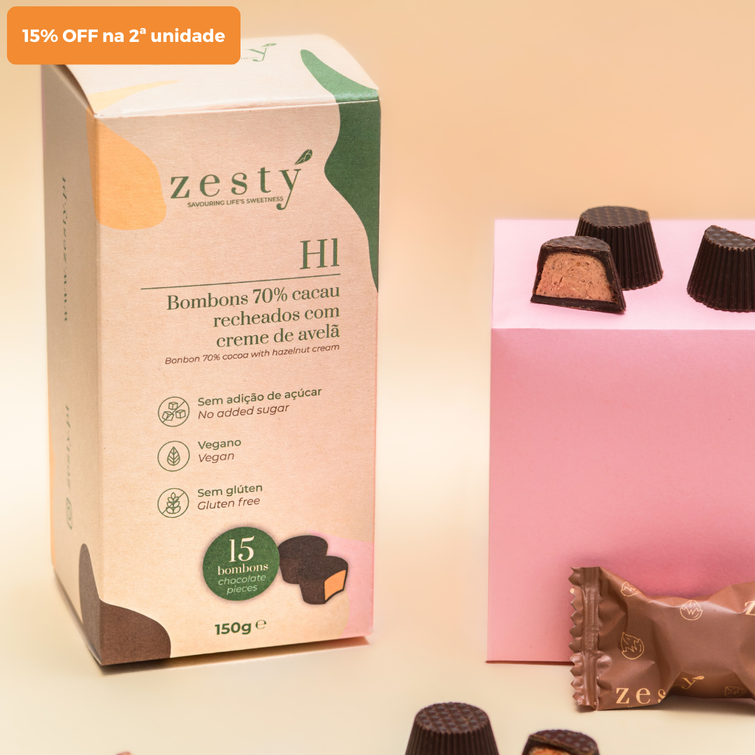 Bombones de chocolate H1 70% cacao con crema de avellanas (150g)