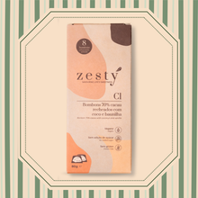 Carregar imagem no visualizador da galeria, C1 Bombons de chocolate 70% cacau recheados com coco e baunilha (80g)
