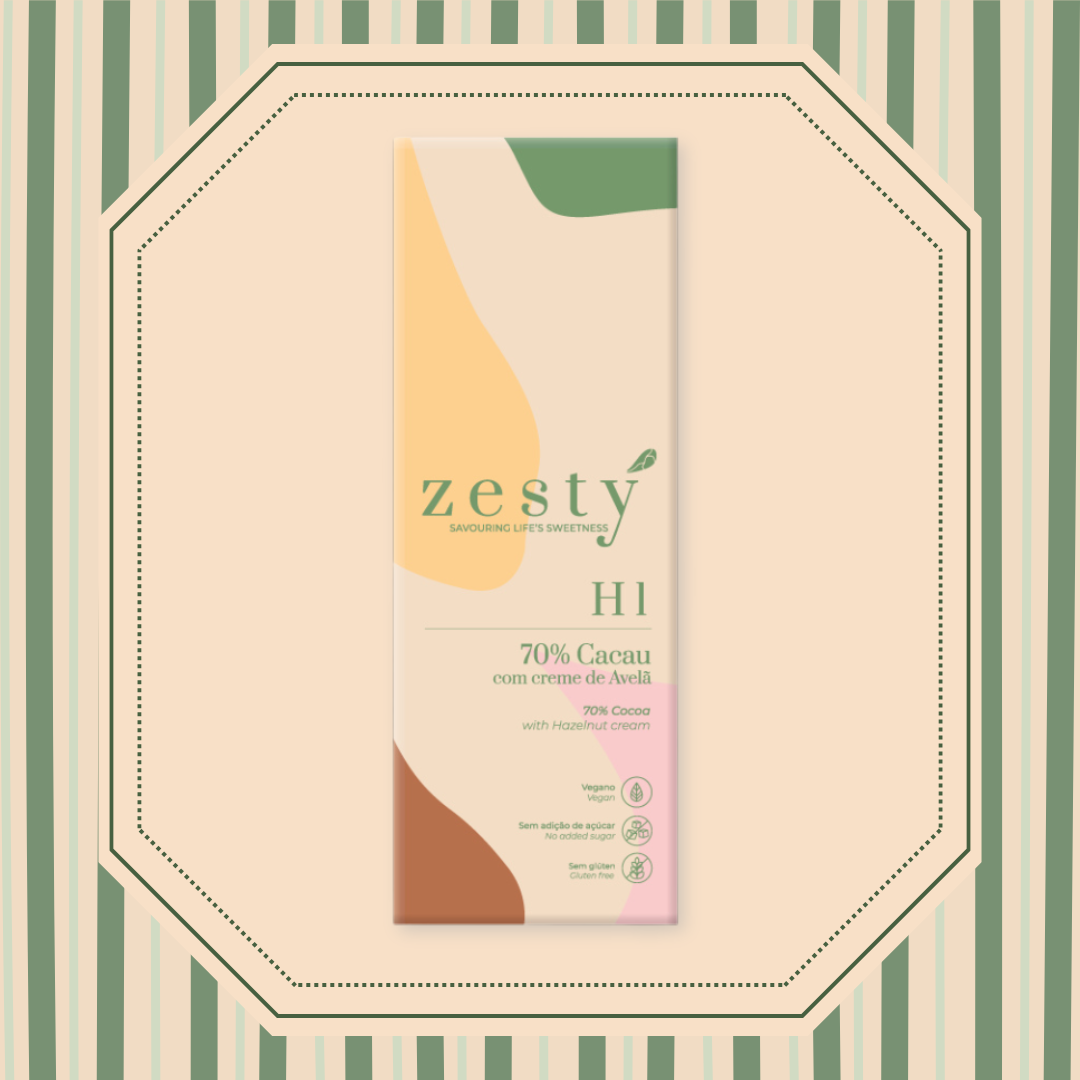 H1 Chocolate 70% cacau com creme de avelã (80g)