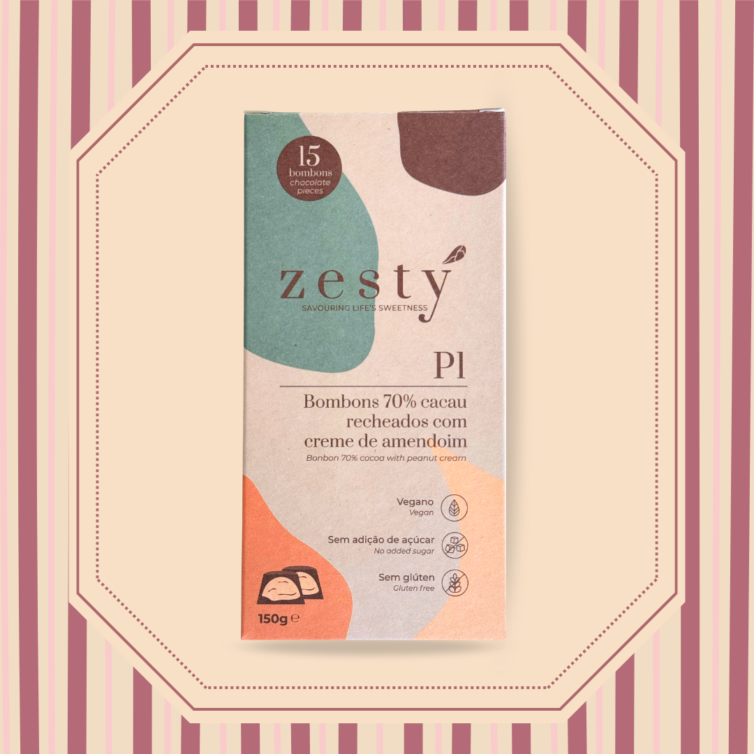 P1 Bombons de chocolate 70% cacau com creme de amendoim (150g)