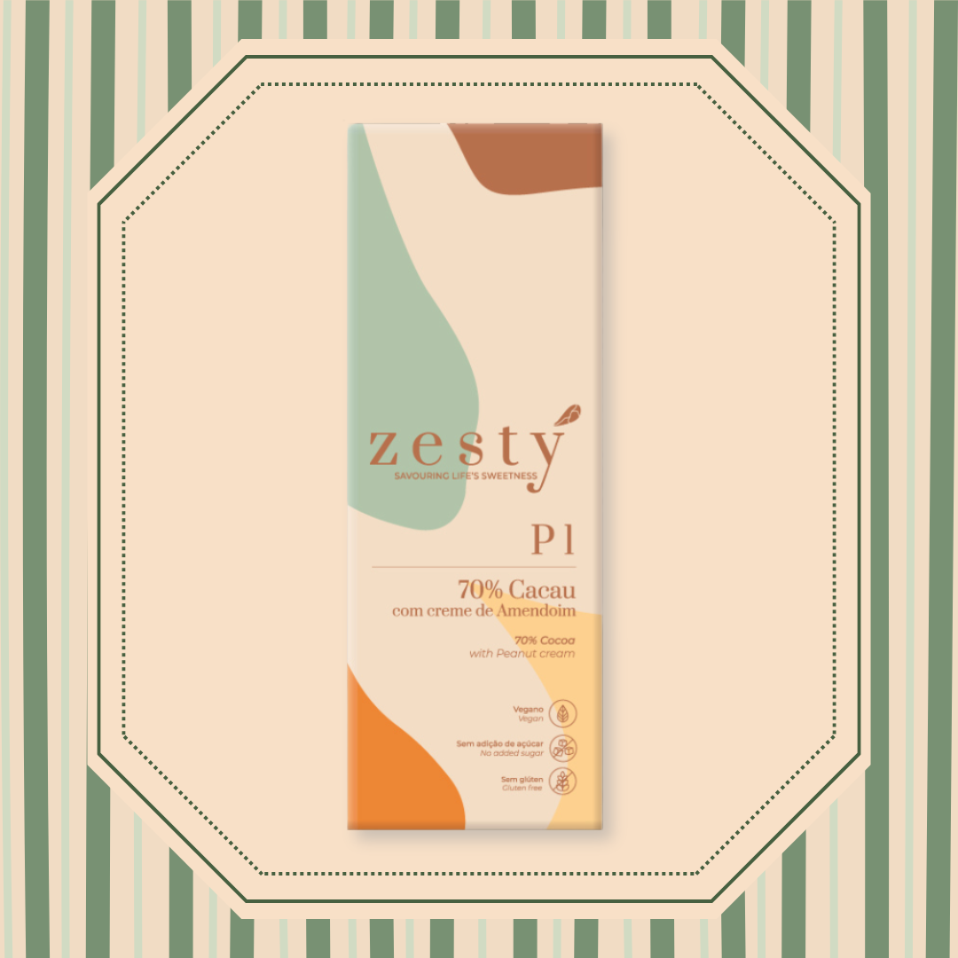 P1 Chocolate 70% Cacau com Creme de Amendoim (80g)